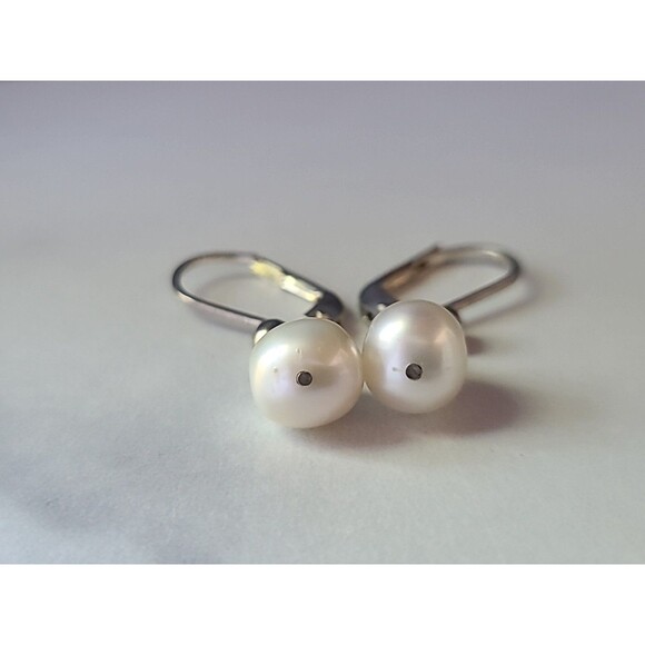 925 Sterling Silver Pearl Dangling Leverback Earrings Vintage, READ Description - Picture 5 of 10